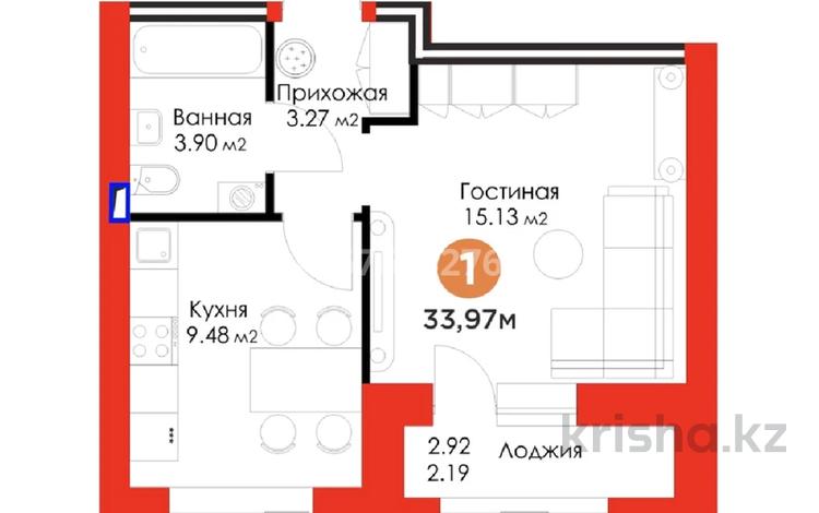 1-комнатная квартира, 34 м², 9/9 этаж, Т4 55/11 — Туран-Т4 за 16.8 млн 〒 в Астане, Есильский р-н — фото 2