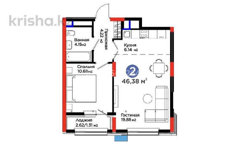 2-бөлмелі пәтер · 46.38 м² · 6/12 қабат, Турар Рыскулов 18/1, бағасы: 38 млн ₸ в Астане, Есильский р-н — фото 16