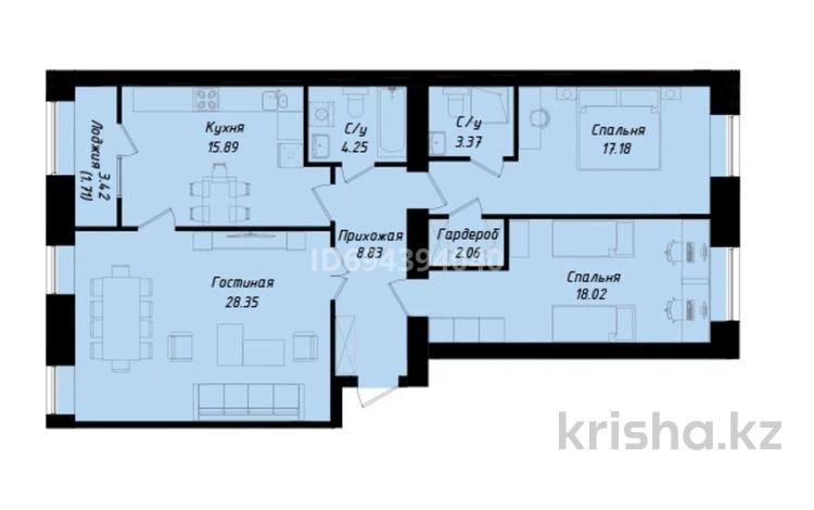 3-комнатная квартира, 99.66 м², 7/12 этаж, Бухар жырау, 29​ за 56 млн 〒 в Астане, Есильский р-н — фото 2