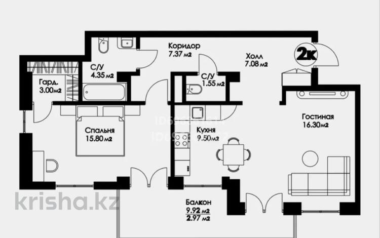 2-комнатная квартира, 69 м², 3/3 этаж, 13-я за 49 млн 〒 в Алматы, Бостандыкский р-н — фото 2