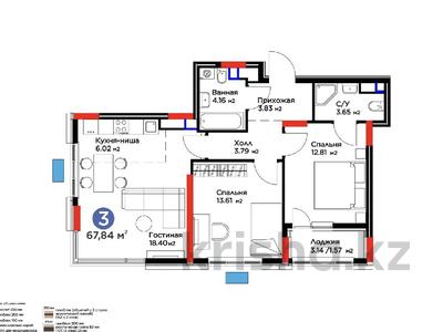 3-комнатная квартира · 68 м² · 11 этаж, Е 915 19 за 37 млн 〒 в Астане, Есильский р-н