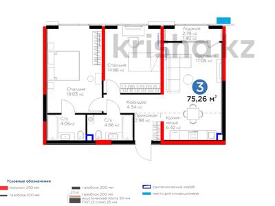 3-бөлмелі пәтер, 75.26 м², 2/9 қабат, Вдоль улицы Рыскулова, бағасы: ~ 44.6 млн 〒 в Шымкенте, Аль-Фарабийский р-н