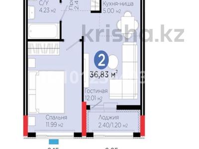 2-бөлмелі пәтер · 36.8 м² · 5/9 қабат, Е 354 5 — Кабанбай батыр проспект Е354,5, бағасы: 23.5 млн ₸ в Астане, Есильский р-н