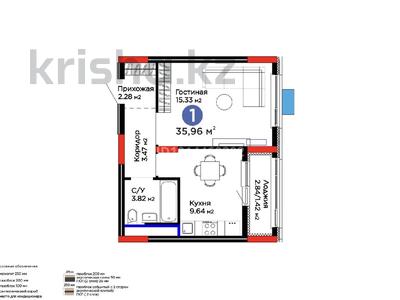 1-комнатная квартира · 35.96 м² · 2/12 этаж, Е-15 5 за 25 млн ₸ в Астане, Нура р-н