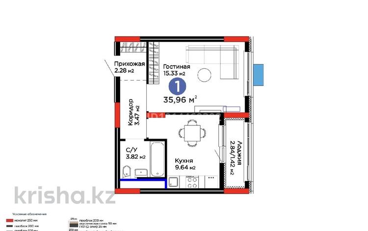 1-комнатная квартира · 35.96 м² · 2/12 этаж, Е-15 5 за 25 млн ₸ в Астане, Нура р-н — фото 2