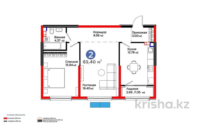 2-бөлмелі пәтер · 65.4 м² · 5/6 қабат, Тараз, бағасы: 47 млн ₸ в Алматы, Турксибский р-н — фото 2