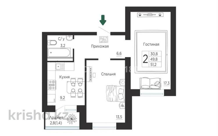 2-бөлмелі пәтер · 52 м² · 1/5 қабат, ЖМ Лесная поляна 47, бағасы: 21 млн ₸ в Косшы — фото 2