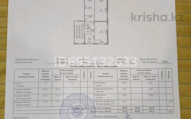 3-комнатная квартира, 61.5 м², 5/5 этаж, Майкудук, Майкудук, 16й микрорайон 19