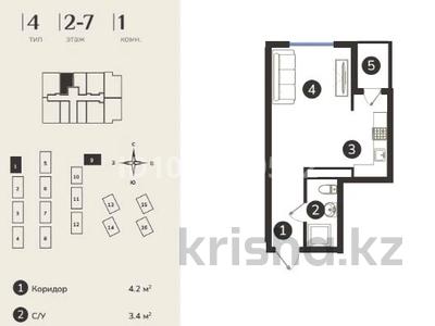 1-бөлмелі пәтер · 29.7 м² · 5/7 қабат, Естай 39/3, бағасы: 14 млн ₸ в Алматы, Жетысуский р-н