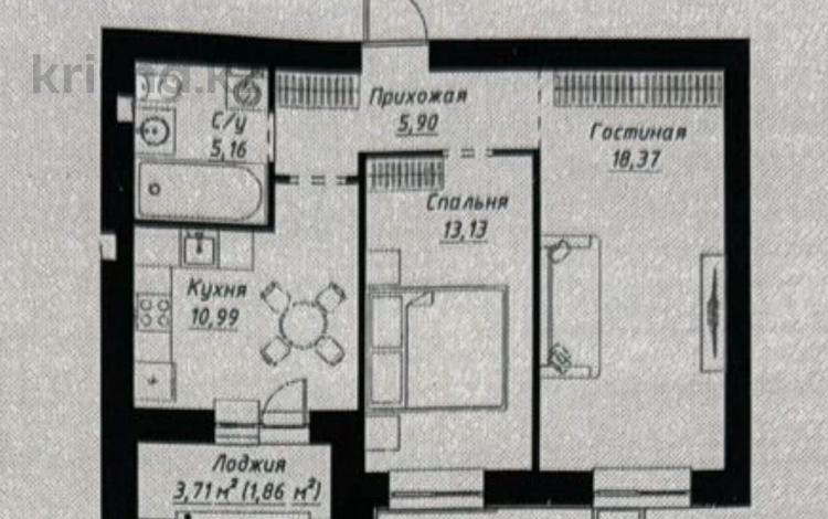 2-комнатная квартира · 55.4 м² · 8/9 этаж, Шамши Калдаякова 43 — Улы дала за 31 млн 〒 в Астане, Сарайшык р-н — фото 2