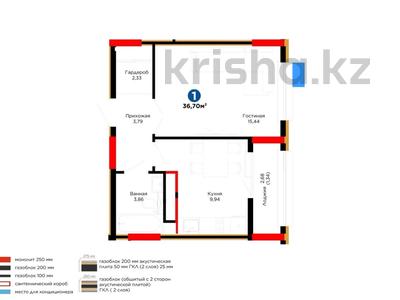 1-бөлмелі пәтер · 36.7 м² · 14 қабат, Е 101 5, бағасы: 27 млн ₸ в Астане, Нура р-н
