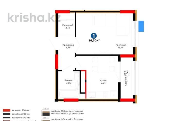 1-бөлмелі пәтер · 36.7 м² · 14 қабат, Е 101 5, бағасы: 27 млн ₸ в Астане, Нура р-н — фото 2