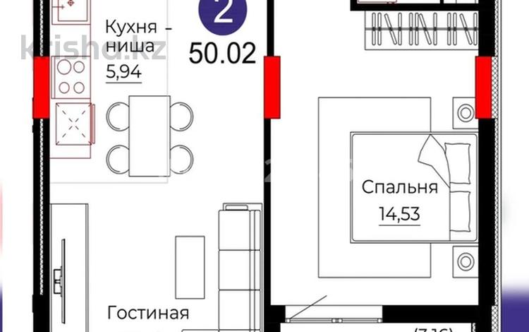 2-бөлмелі пәтер · 50.3 м² · 2 қабат, Казыбек би 41, бағасы: 28.6 млн ₸ в Астане, Нура р-н — фото 15