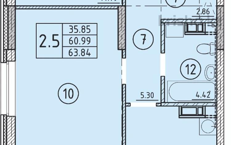 2-комнатная квартира · 63.84 м² · 2/12 этаж, Исмаилова 46 — Исмаилова за ~ 30 млн ₸ в Петропавловске — фото 2