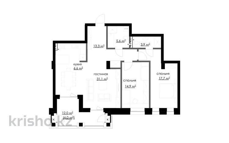3-бөлмелі пәтер · 102.6 м², мкр Михайловка , Аманжолова 100, бағасы: ~ 67.8 млн ₸ в Караганде, Казыбек би р-н — фото 3