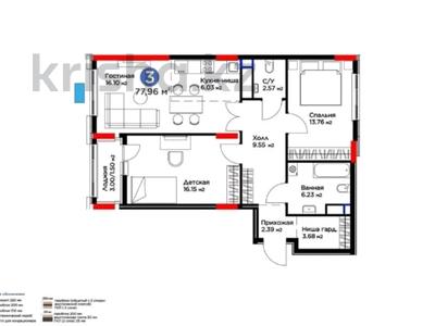 3-комнатная квартира · 77.96 м² · 9/14 этаж, Е 915 19 за 43 млн ₸ в Астане, Есильский р-н