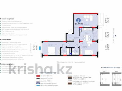 3-комнатная квартира · 85 м² · 3/9 этаж, Жошы хан 10 за 62.5 млн 〒 в Астане, Есильский р-н