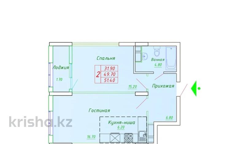 2-бөлмелі пәтер · 51.4 м² · 4/14 қабат, А.Байтұрсынұлы — А 98, бағасы: 16 млн 〒 в Астане, Алматы р-н — фото 2