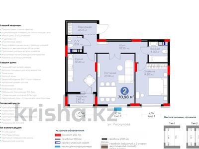2-бөлмелі пәтер · 70.98 м² · 10/12 қабат, Турар Рыскулов 9, бағасы: 62 млн ₸ в Астане