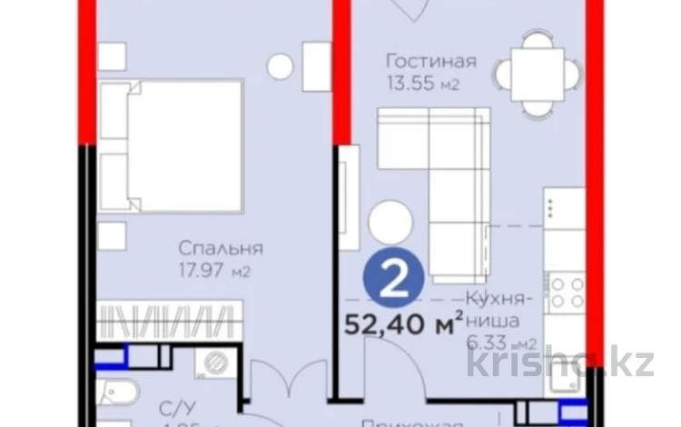 2-комнатная квартира · 52.4 м² · 10/12 этаж, мкр Алгабас, Бауыржана Момышулы — Монке би за 28 млн 〒 в Алматы, Алатауский р-н — фото 2