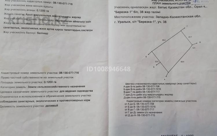Жер телімі · 12 сотық, мкр Омега, Березка 1 38 — Турбазы светлячок, бағасы: 3.5 млн ₸ в Уральске — фото 2