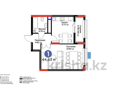 2-бөлмелі пәтер · 44.63 м² · 6/14 қабат, ​Аль-Фараби 3/2, бағасы: 34.5 млн ₸ в Астане, Есильский р-н
