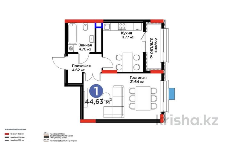 2-бөлмелі пәтер · 44.63 м² · 6/14 қабат, ​Аль-Фараби 3/2, бағасы: 34.5 млн ₸ в Астане, Есильский р-н — фото 2