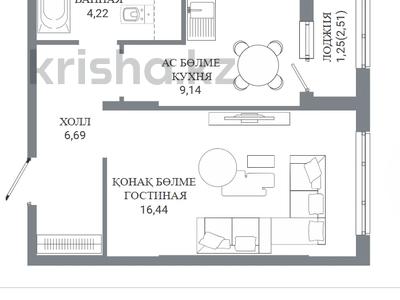 1-комнатная квартира · 37.1 м² · 6/14 этаж, Пересечение ул. Калдаякова и ул. Жургенова за ~ 21.2 млн ₸ в Астане, Сарайшык р-н
