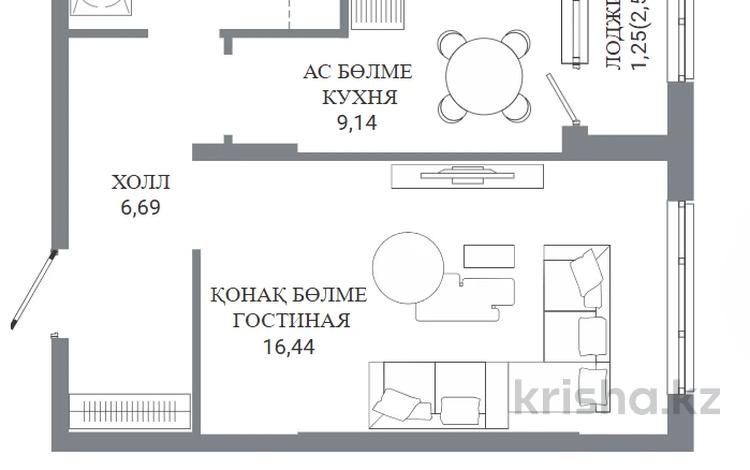 1-бөлмелі пәтер · 37.1 м² · 6/14 қабат, Пересечение ул. Калдаякова и ул. Жургенова, бағасы: ~ 21.2 млн ₸ в Астане, Сарайшык р-н — фото 2