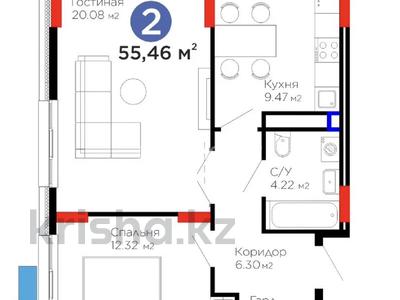 2-бөлмелі пәтер · 55.46 м² · 8/9 қабат, Шайден Даулетова 2, бағасы: 35 млн 〒 в Атырау