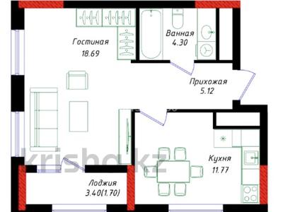 1-комнатная квартира · 42 м² · 16/17 этаж, Шамши Калдаяков 57/2 за 18.5 млн ₸ в Астане, Сарайшык р-н