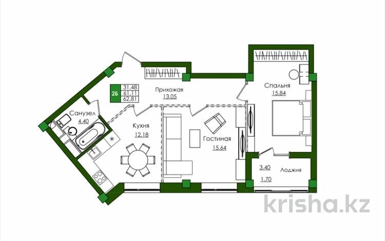 2-комнатная квартира · 62.7 м² · 9/9 этаж, Е-779 32/1 — Комфортная школа 108 за ~ 34 млн ₸ в Астане, Есильский р-н — фото 2