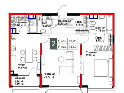 2-комнатная квартира · 84.62 м² · 2/3 этаж, Оспанова 1а/11 за ~ 172.4 млн ₸ в Алматы
