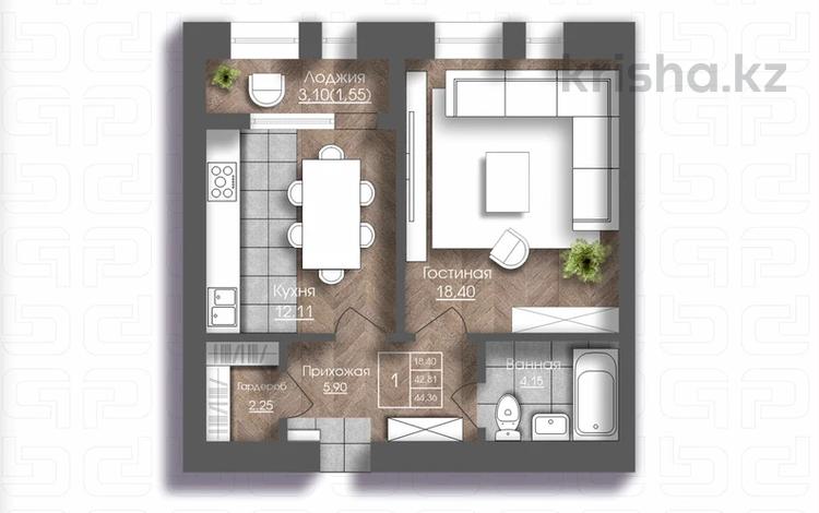 1-бөлмелі пәтер · 44.36 м² · 2/7 қабат, Алтын орда ш/а. 192 — ЖК Гранд тауерс возле 81 школы, бағасы: 17.5 млн ₸ в Актобе, мкр. Алтын орда — фото 2