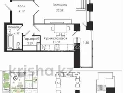 1-комнатная квартира · 51 м² · 4/7 этаж, Касым Аманжолов 22А — Калдаякова за 42.5 млн ₸ в Астане, Алматы р-н