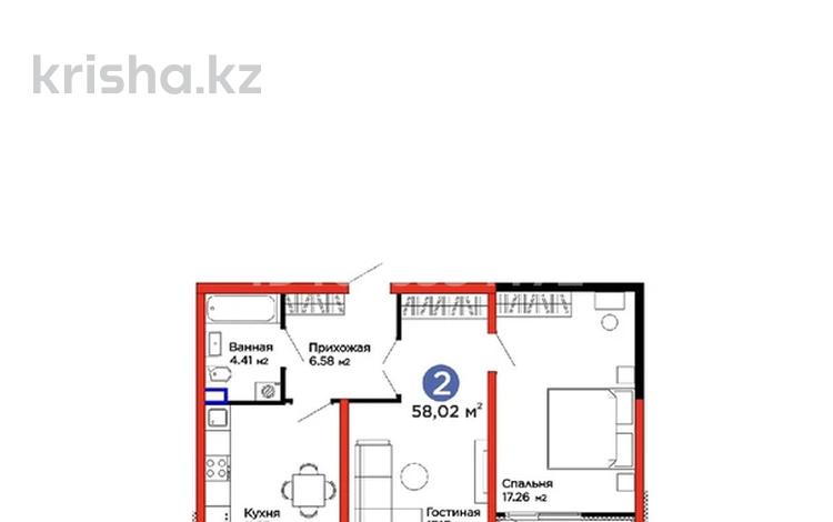 2-бөлмелі пәтер · 58.2 м² · 1/12 қабат, Квартал 189 130, бағасы: 28 млн ₸ в Шымкенте, Абайский р-н — фото 4