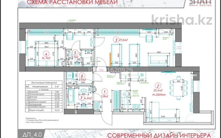 3-комнатная квартира · 80 м² · 7/7 этаж, Кабанбай батыра 75а за 40 млн ₸ в Астане, Есильский р-н — фото 2
