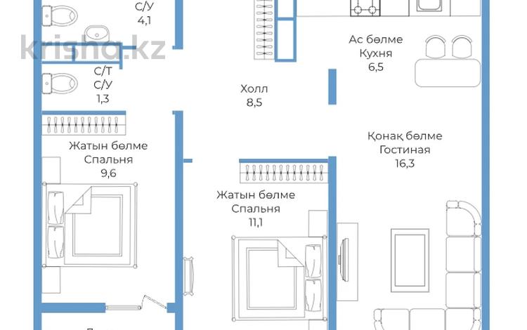 3-комнатная квартира · 59 м² · 5/9 этаж, Райымбека 590 — CКИДКА 4% ЗА НАЛ/БЕЗ КОМИССИИ за ~ 30.2 млн ₸ в Алматы, Ауэзовский р-н — фото 2