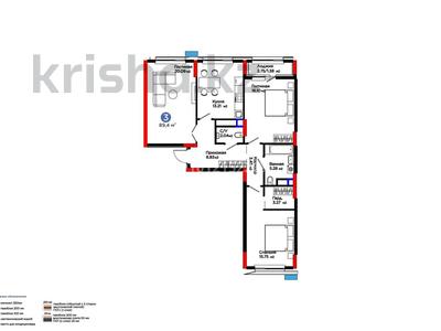 3-бөлмелі пәтер · 89.41 м² · 7/9 қабат, Турар Рыскулов 18/1, бағасы: 61 млн ₸ в Астане, Есильский р-н