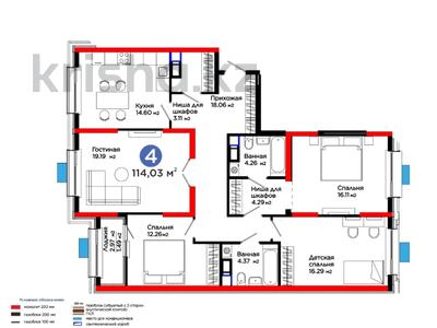 4-комнатная квартира · 115 м², Калдаякова за 53.9 млн ₸ в Шымкенте, Туран р-н