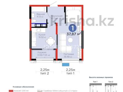 1-комнатная квартира · 37.87 м² · 6 этаж, мкр Акжайык, Толеметова за 25 млн 〒 в Шымкенте, Абайский р-н