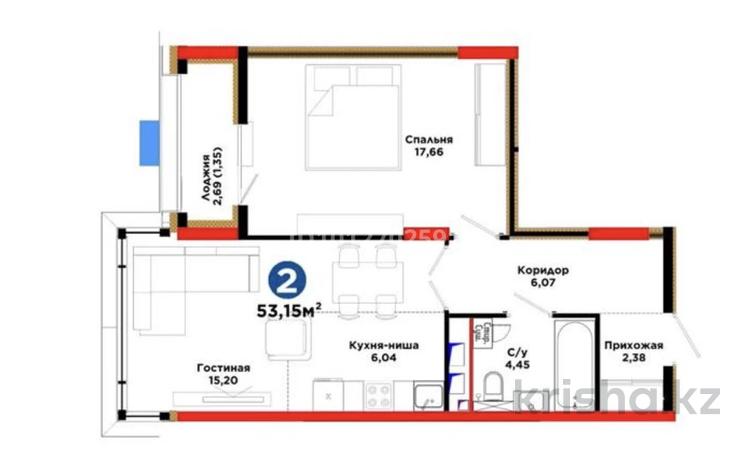 2-комнатная квартира · 53.15 м² · 6/12 этаж, Хусейн бен Талал 1, 11/1-2 за 32.5 млн ₸ в Астане, Нура р-н — фото 2