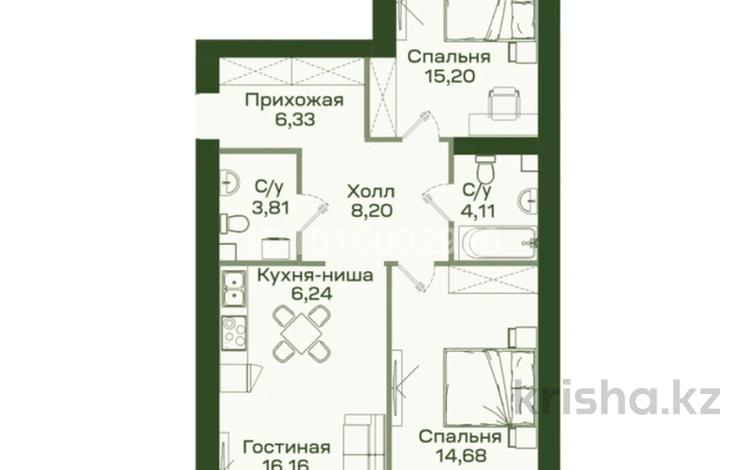 3-бөлмелі пәтер · 76.5 м² · 8/9 қабат, Улы Дала 36, бағасы: 51 млн ₸ в Астане, Нура р-н — фото 2