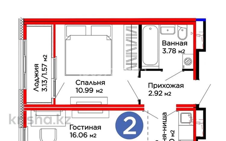 2-комнатная квартира, 41.32 м², 1/17 этаж, Вдоль ул. 37 18 — Касенова и Бенталал за 17.3 млн 〒 в Астане, Есильский р-н — фото 2