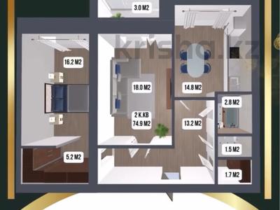 2-комнатная квартира · 75 м² · 1/9 этаж, мкр. Алтын орда 1в/1 — ЖК АРМАН ВИЛЛА по пр. Тауелсиздик за 23 млн ₸ в Актобе