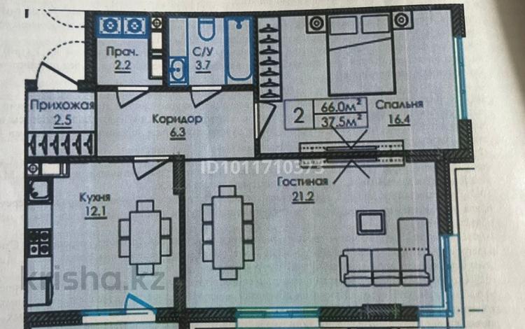 2-бөлмелі пәтер · 66 м² · 12/16 қабат, ​Улица Шарль де Голль, 14 стр, бағасы: 45 млн ₸ в Астане — фото 2