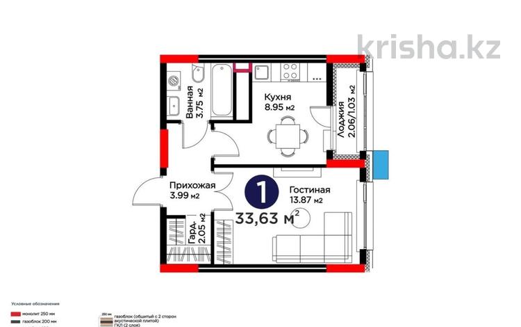 1-комнатная квартира · 34 м² · 11/12 этаж, Серкебаев 29/2 за 26 млн ₸ в Астане, Сарыарка р-н — фото 9