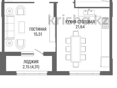 1-бөлмелі пәтер, 56.7 м², 6/14 қабат, Калдаякова 8 — Тауелсыздык, бағасы: 35.4 млн 〒 в Астане, Алматы р-н