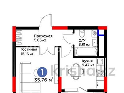 1-бөлмелі пәтер · 36 м² · 5/12 қабат, Туран 57д, бағасы: 29 млн ₸ в Астане, Нура р-н