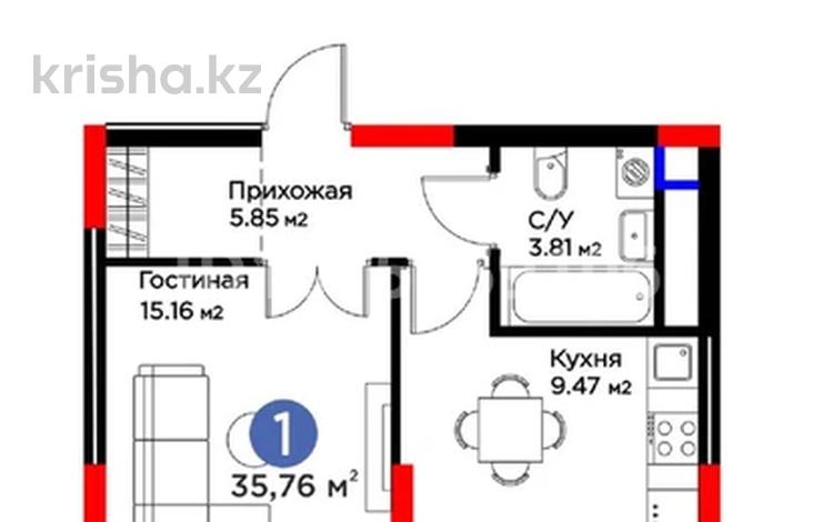1-бөлмелі пәтер · 36 м² · 5/12 қабат, Туран 57д, бағасы: 29 млн ₸ в Астане, Нура р-н — фото 3
